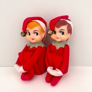 Vintage Red Picie Elves Elf Christmas Dolls with Bells